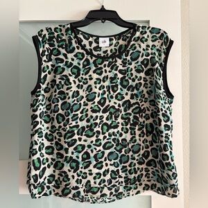 CAbi Green Leopard Print Women's Top Size S 3260